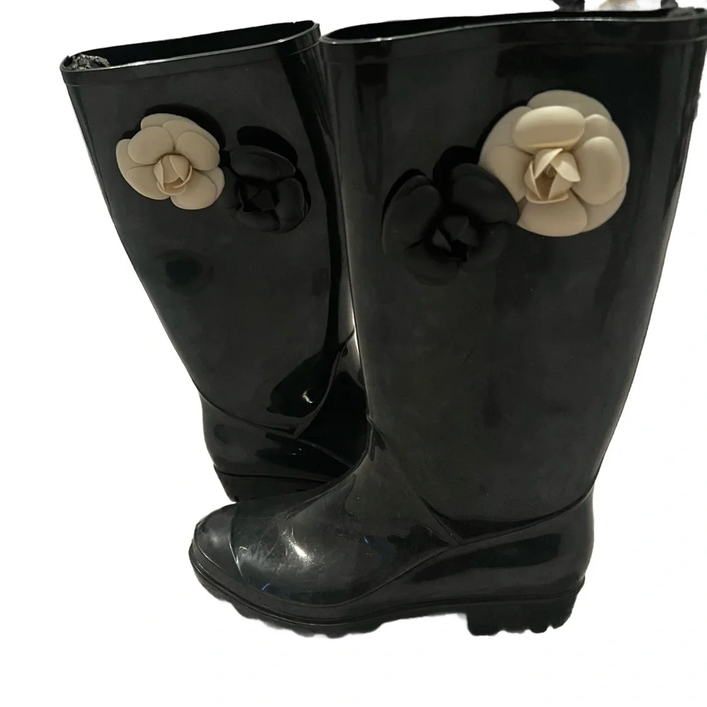 Chanel Capelli Black Women's Rain Boots Size 8